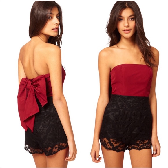 ASOS PLAYSUIT WITH BOW BACK IN BLACK/RED - BNWT - Picture 1 of 5